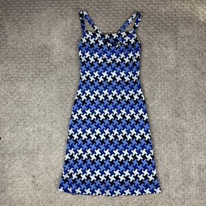 Shoshanna Dress Womens 8 Blue White Geometric Sleeveless Midi Lined Side Zip